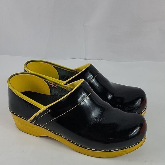 Sanita Xenia Black / Yellow Leather Women's Clogs - Picture 1 of 16